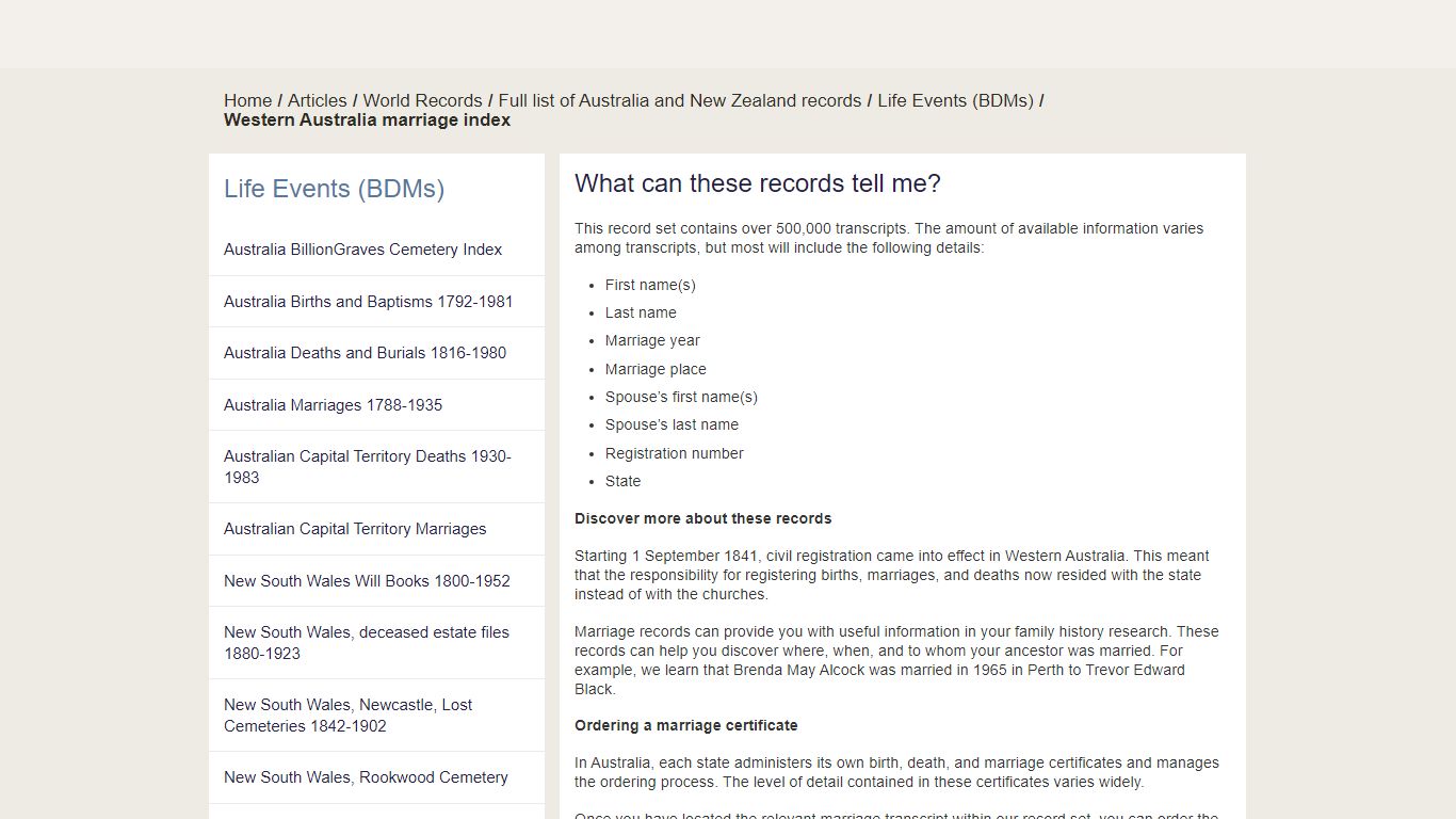 Western Australia marriage index | findmypast.com.au